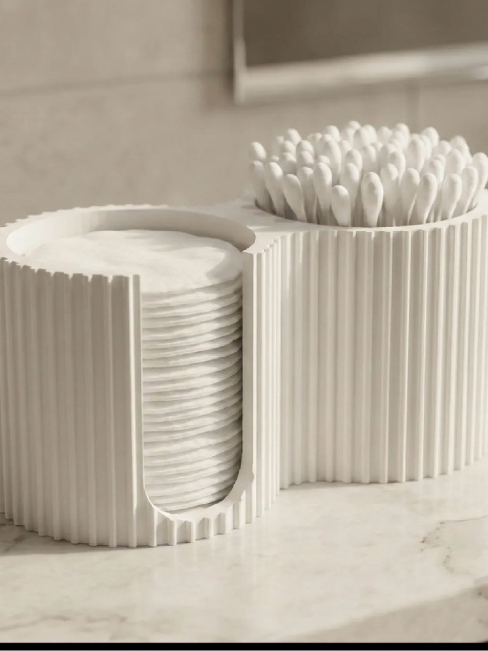 Minimal Ribbed Dual Cotton Pad & Q-Tip Holder in Cream